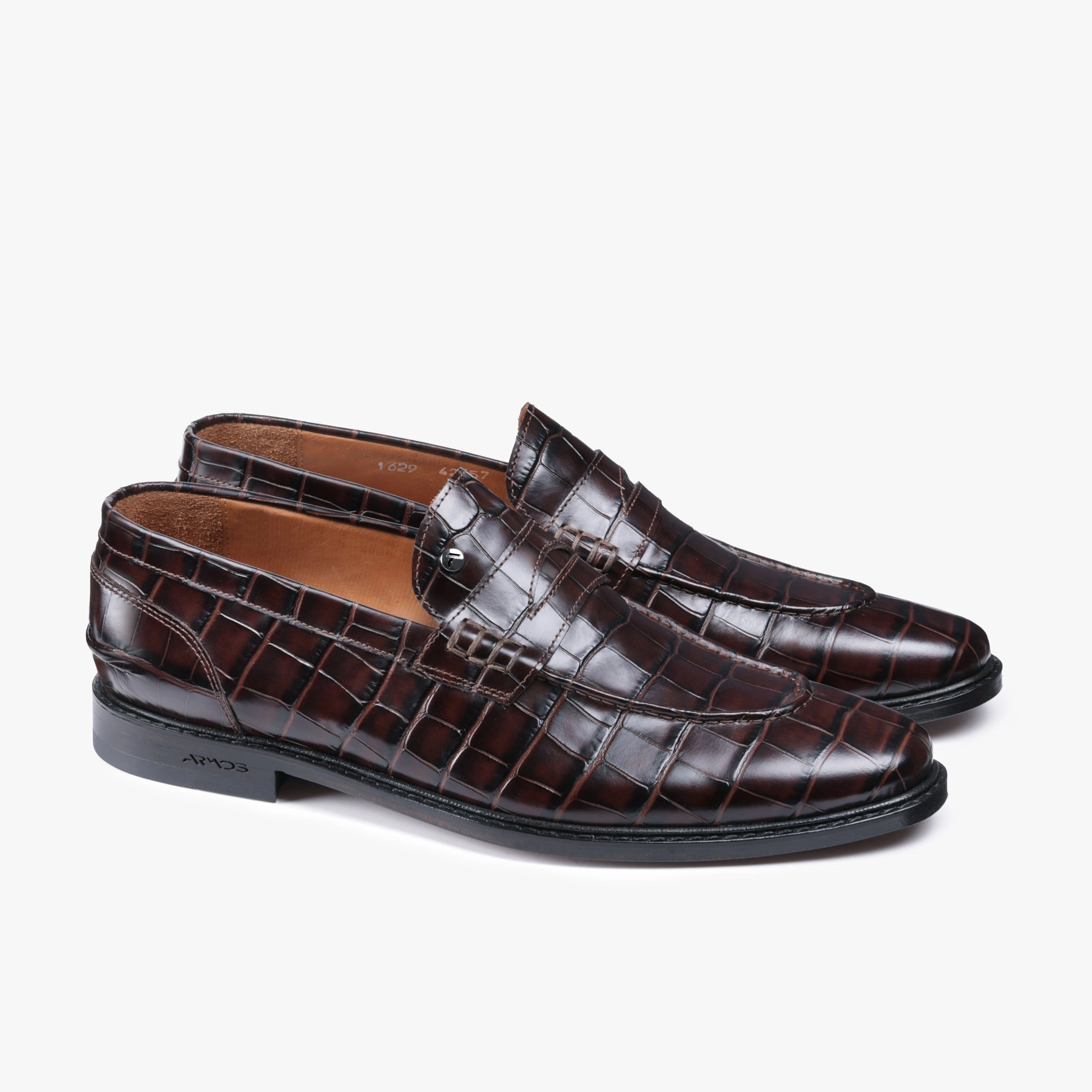 Ysl Scrunch Loafers Men's Brown Croc-print Leather Loafer