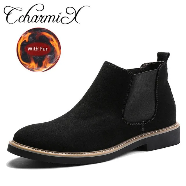 Flat Boots CcharmiX Men Chelsea Boots Slip On Suede High Top Classic Men Boots Genuine Leather Chukka Ankle Boots Fashion Cowboy Male Boots