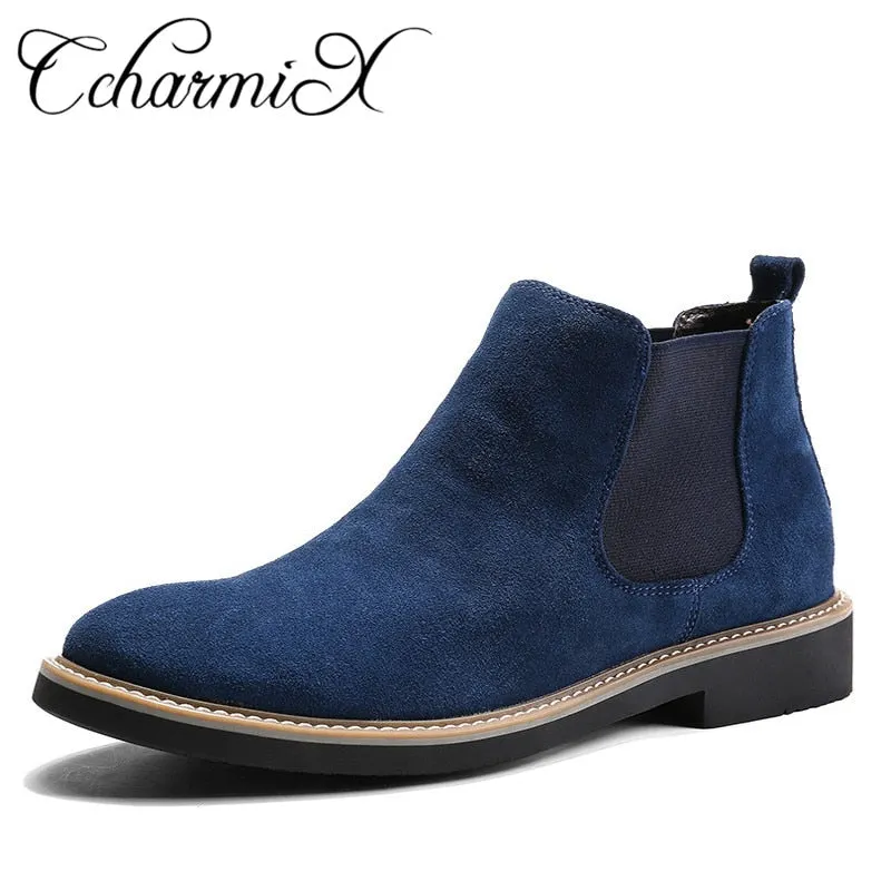 Best Quality Chelsea Boots CcharmiX Men Chelsea Boots Slip On Suede High Top Classic Men Boots Genuine Leather Chukka Ankle Boots Fashion Cowboy Male Boots