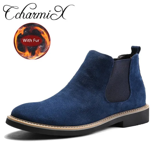 Chelsea Boots Real Leather CcharmiX Men Chelsea Boots Slip On Suede High Top Classic Men Boots Genuine Leather Chukka Ankle Boots Fashion Cowboy Male Boots