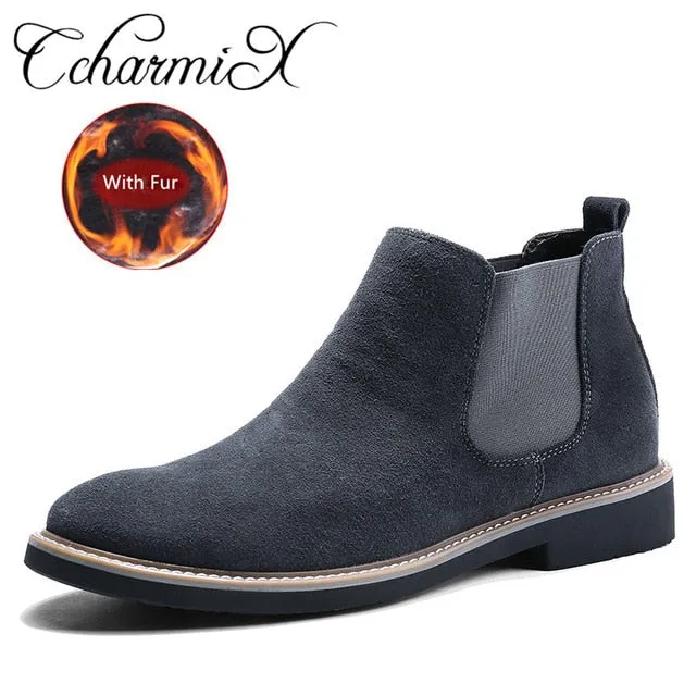 Evie Leather Chelsea Boots CcharmiX Men Chelsea Boots Slip On Suede High Top Classic Men Boots Genuine Leather Chukka Ankle Boots Fashion Cowboy Male Boots