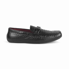 Tresmode Camil Black Men's Leather Driving Loafers Barefoot Penny Loafers