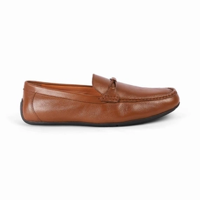 Tresmode Event Tan Men's Leather Driving Loafers Loafers Heeled