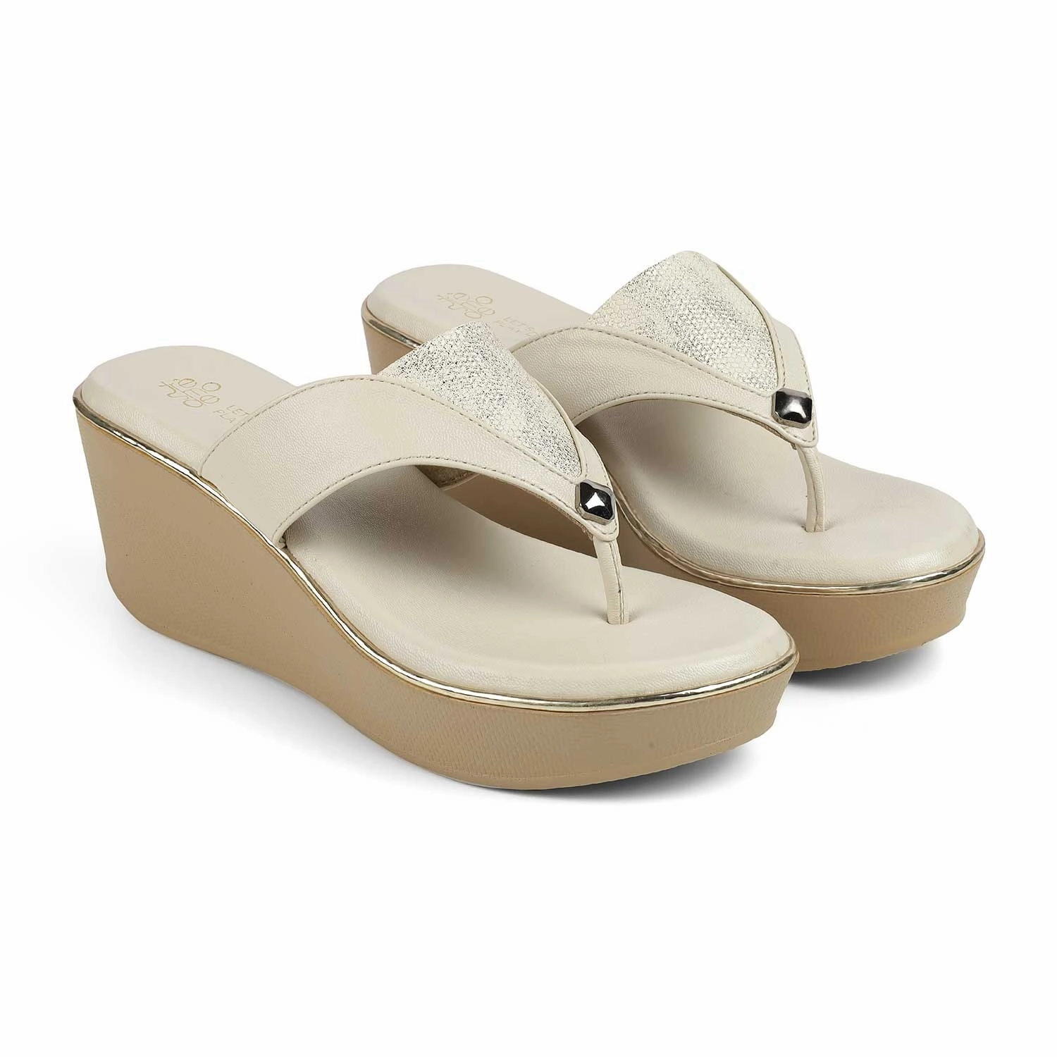 Glitter Sandals Tresmode Jose Cream Women's Dress Wedge Sandals