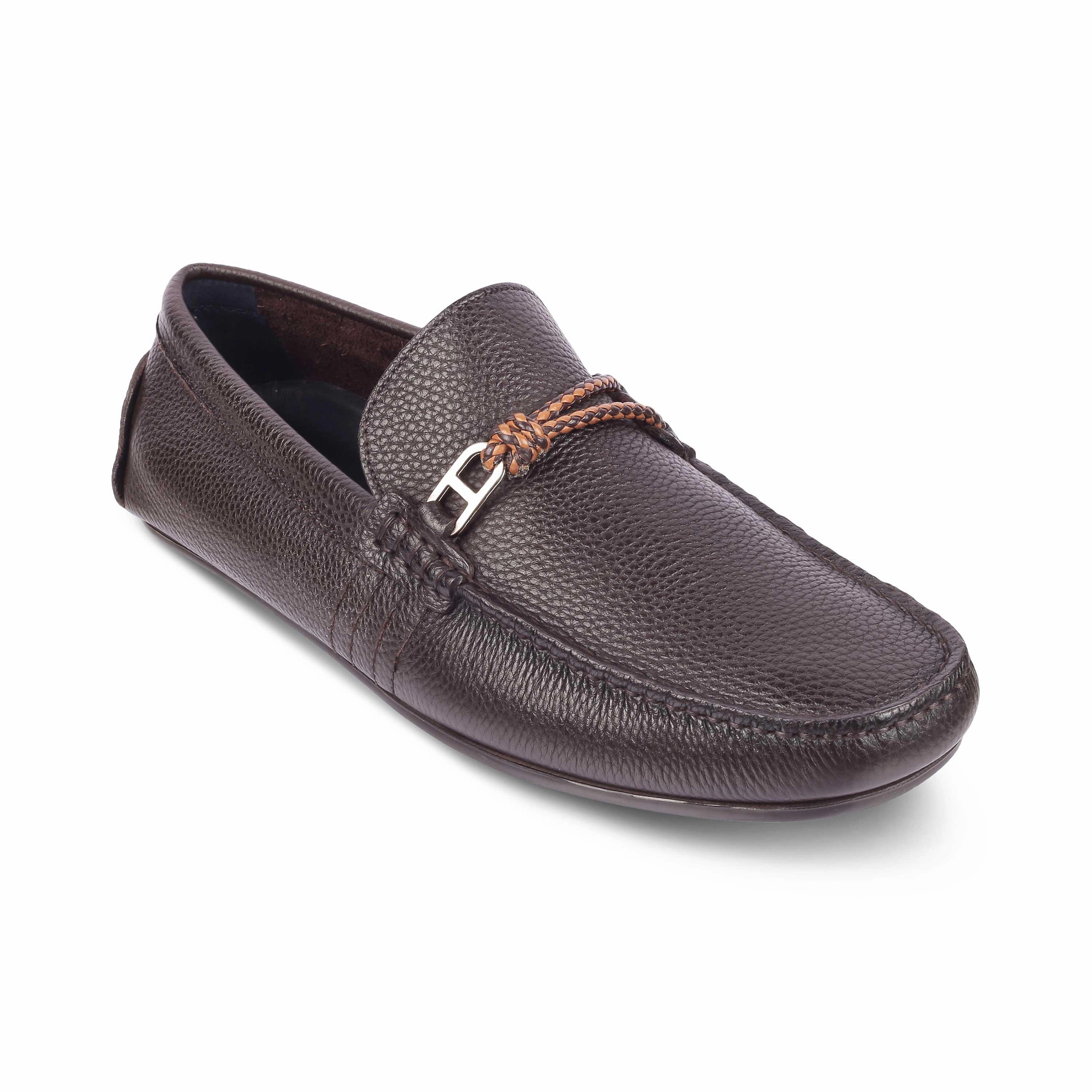 Tresmode Monoc Brown Men's Leather Driving Loafers Chucnky Loafers