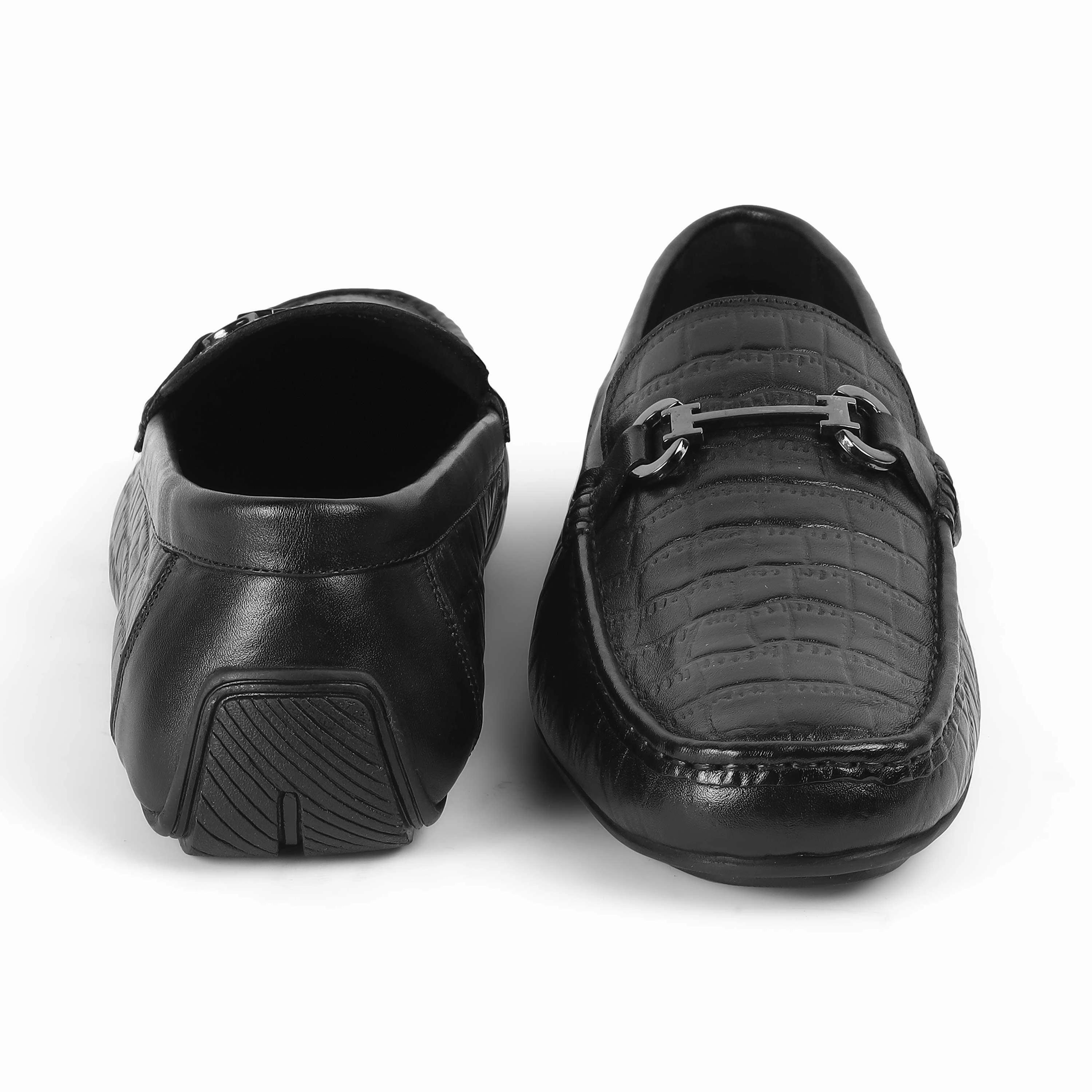 Tresmode Oxile Black Men's Textured Leather Loafers Pathy Loafers