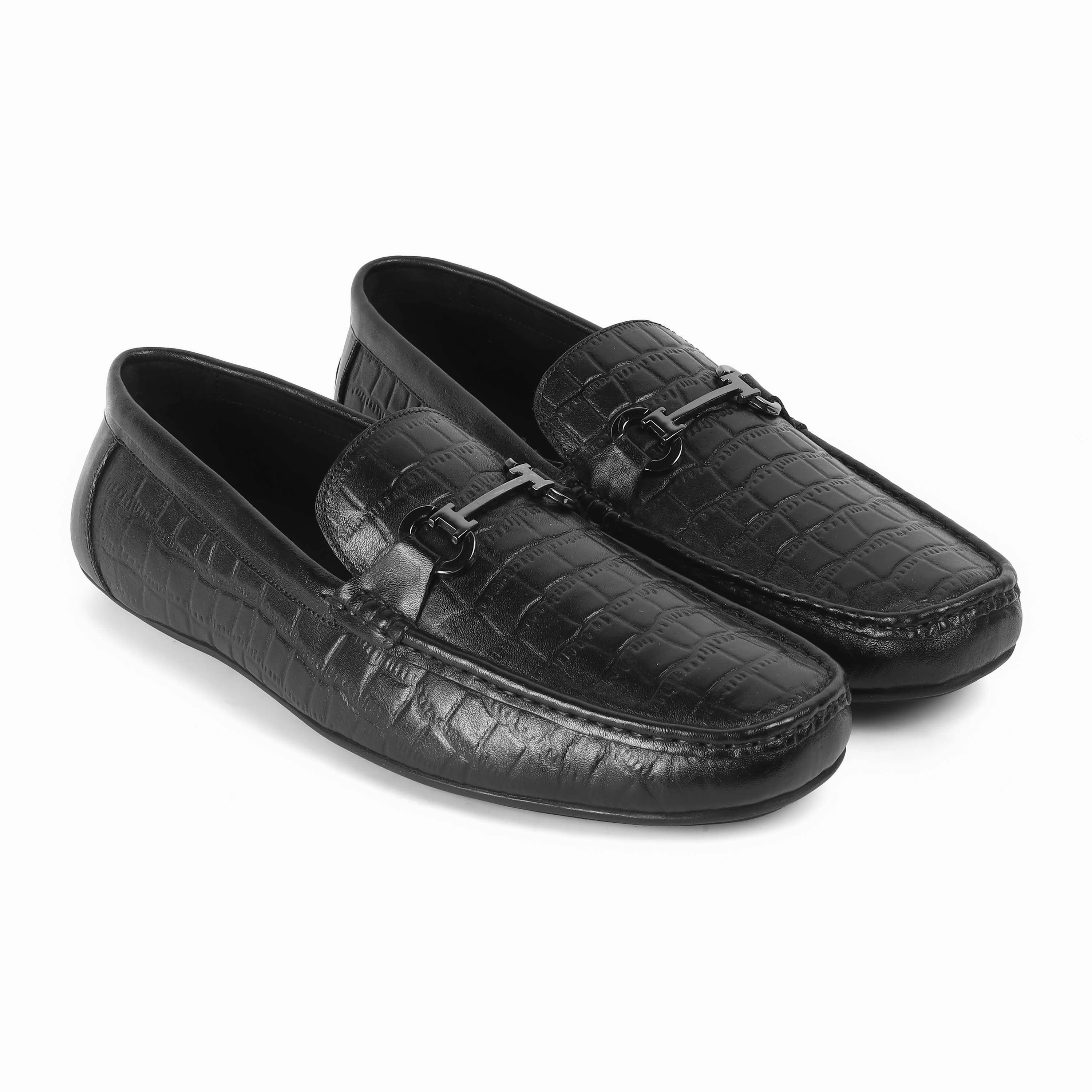 Tresmode Oxile Black Men's Textured Leather Loafers Penny Loafers Meaning