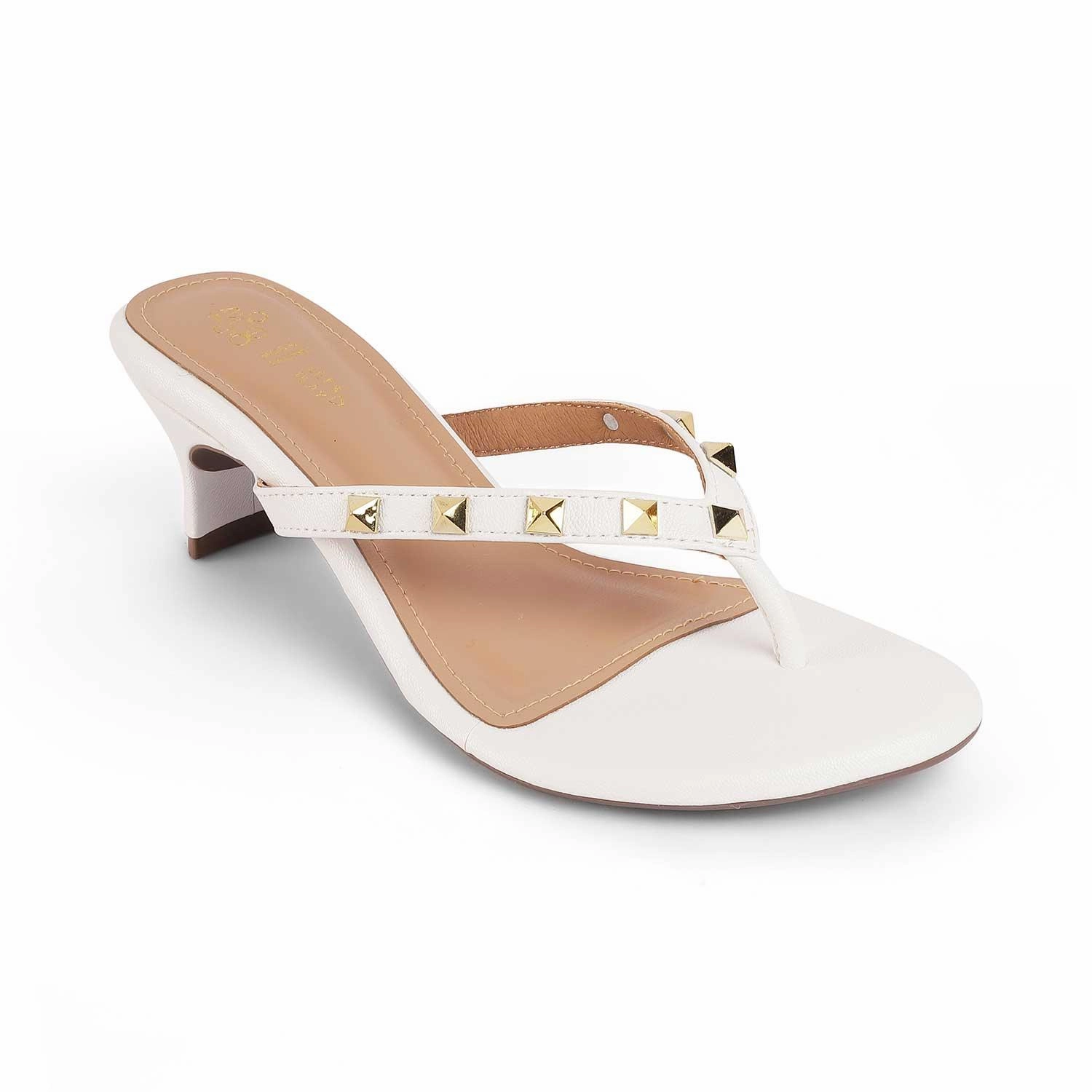 Tresmode Pugstud White Women's Dress Heel Sandals Sandals With Low Heel