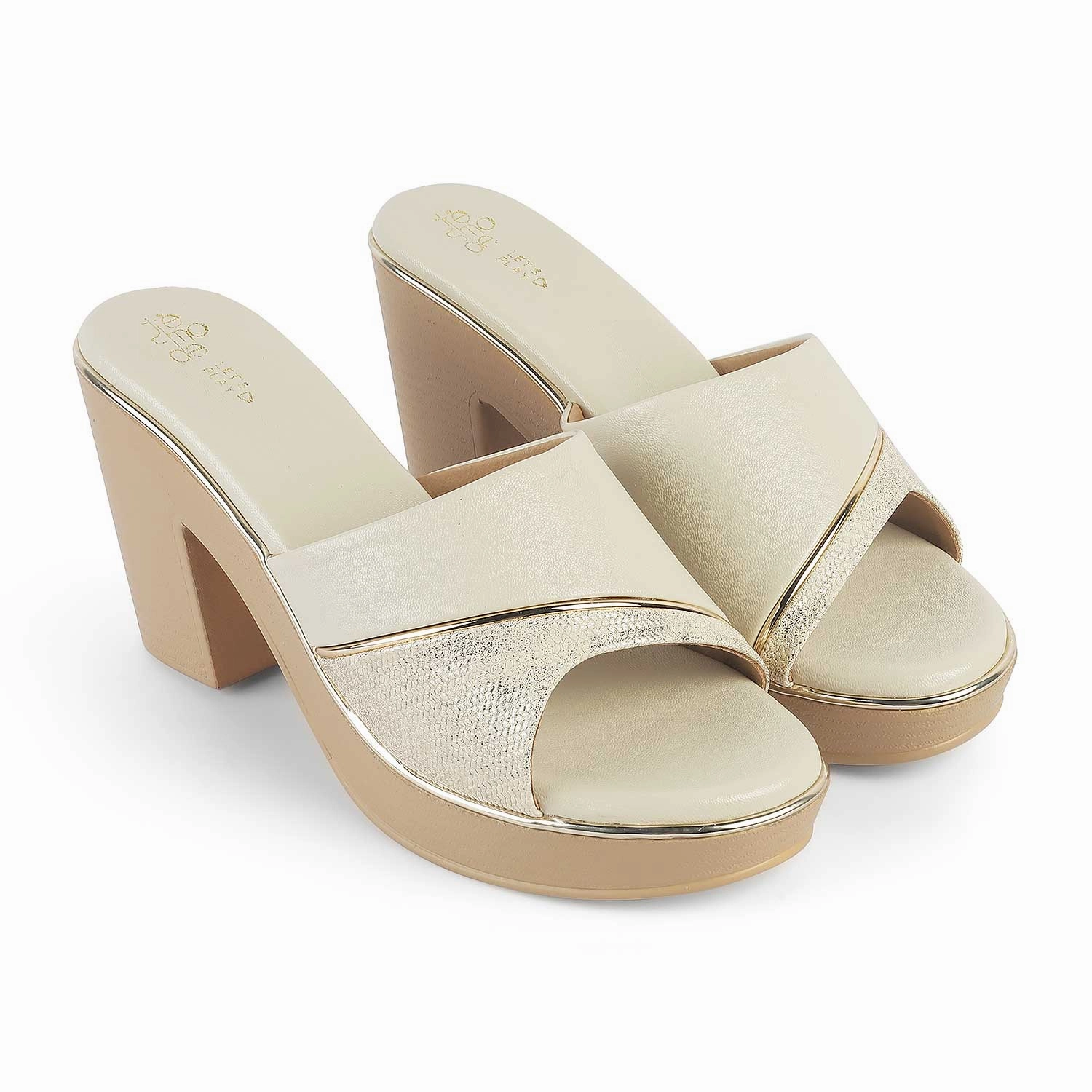 Tresmode Rosy Cream Women's Dress Block Heel Sandals J Slides Sandals