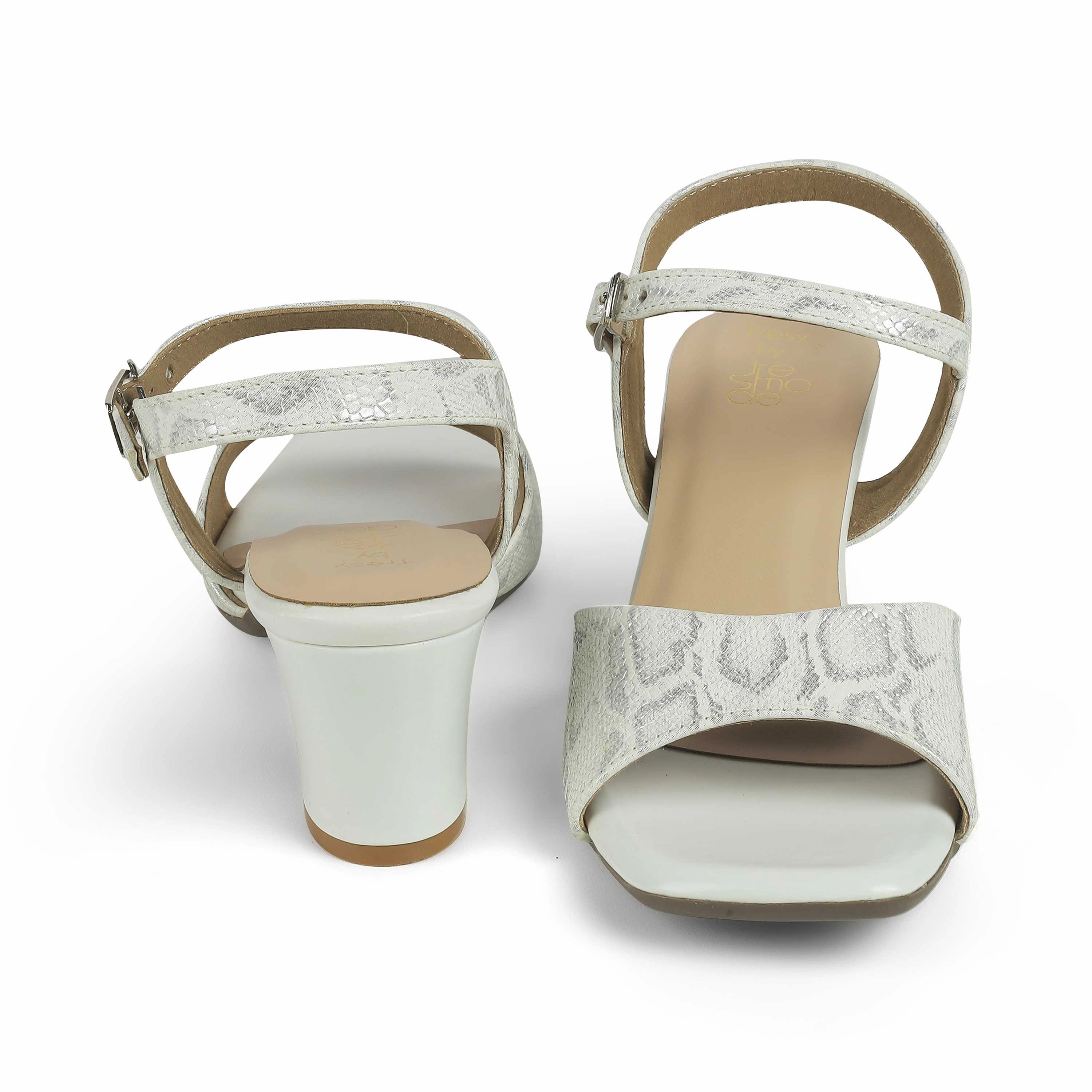 Tresmode Sanrep TMS-5 Silver Block Heel Sandals For Women Tabi Leather Sandals