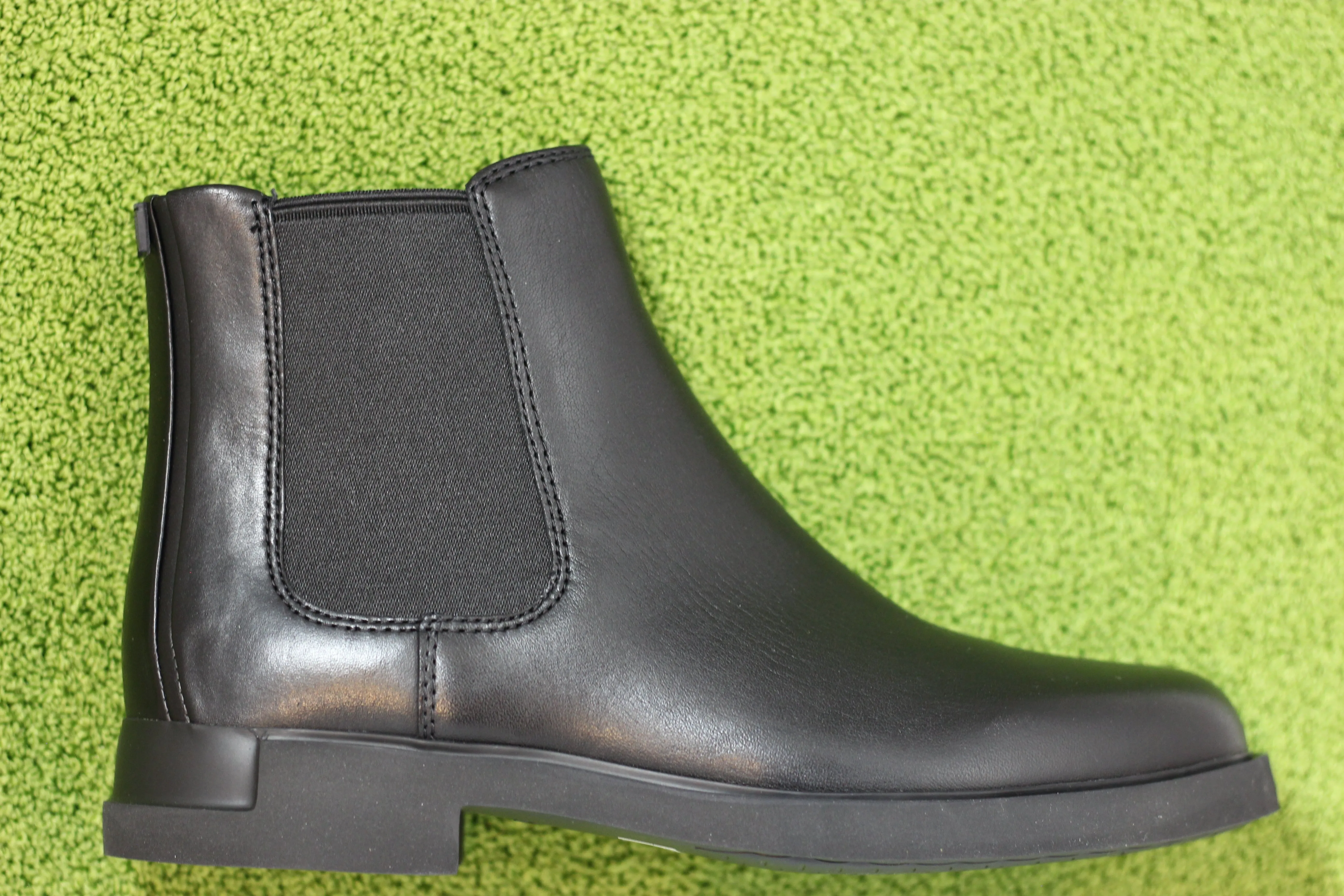 Womens Iman Chelsea Boot - Black Leather Chelsea Boots Stone Suede