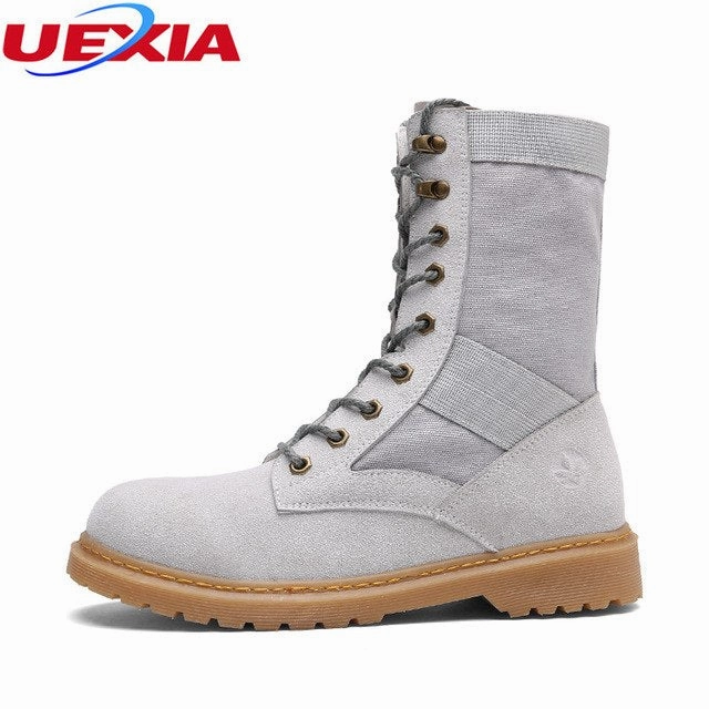 UEXIA High Quality Men Boots Canvas Casual Shoes Lace-up Shoes Packer Camel Boots Popular fashion Chukka Non-slip Handmade botas Ankle Boots On Jeans