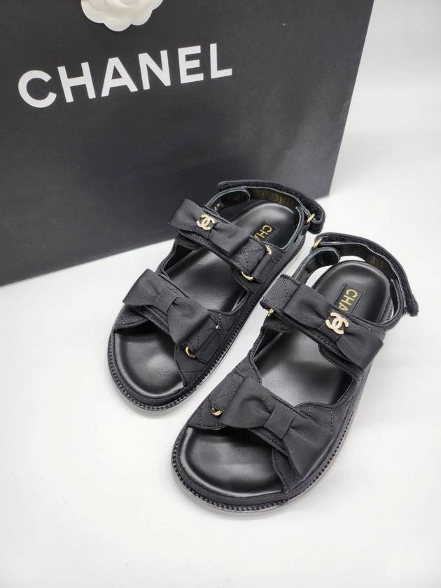 Jeans And Sandals WoMen's Ribbon Velcro Sandals Black Chanel