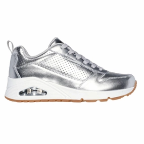 Skechers Women's 177109 Uno Metallixs Silver Casual Shoes Kuru