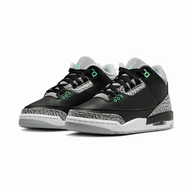 Nike Kids' Air Jordan 3 Retro Shoes - Black / Green Glow / Wolf Grey / White Customize Your Nike Shoes