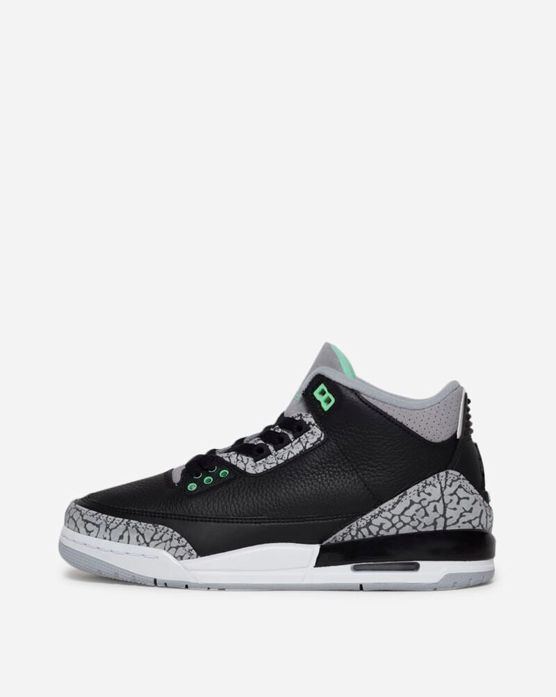 Neutral Nike Shoes Nike Kids' Air Jordan 3 Retro Shoes - Black / Green Glow / Wolf Grey / White