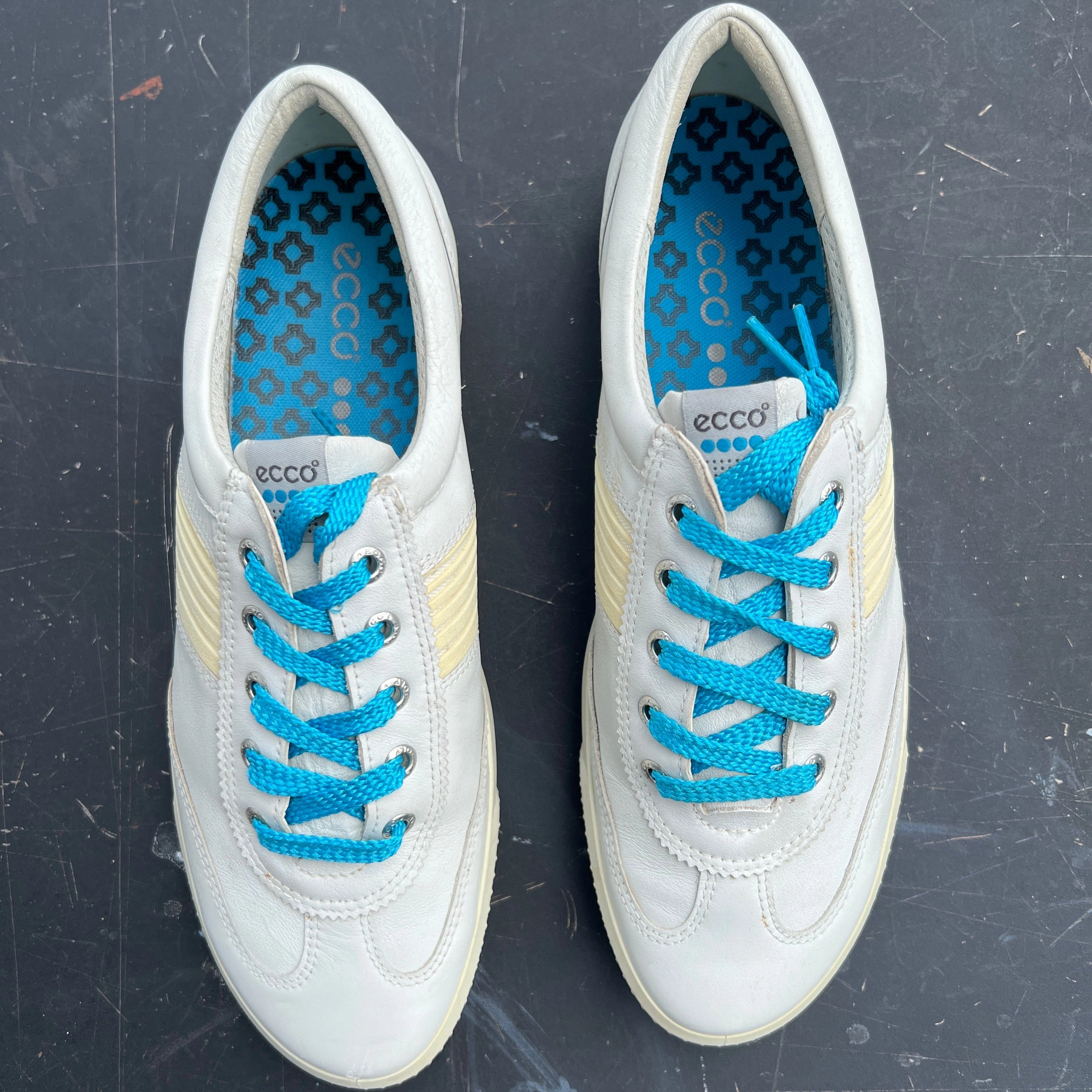 Womens Ecco Spikeless Golf Shoe 41EU White/Blue Hydrowmax  Leather Shoes Summer