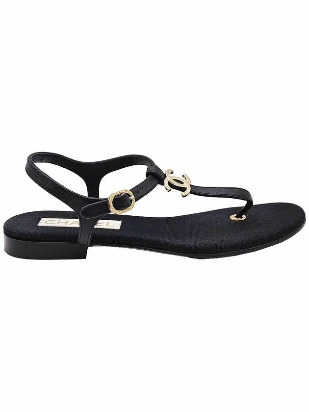 Chanel G39627 Black Lambskin CC Logo T Strap Sandals 37 5 Chanel Capri Sandals