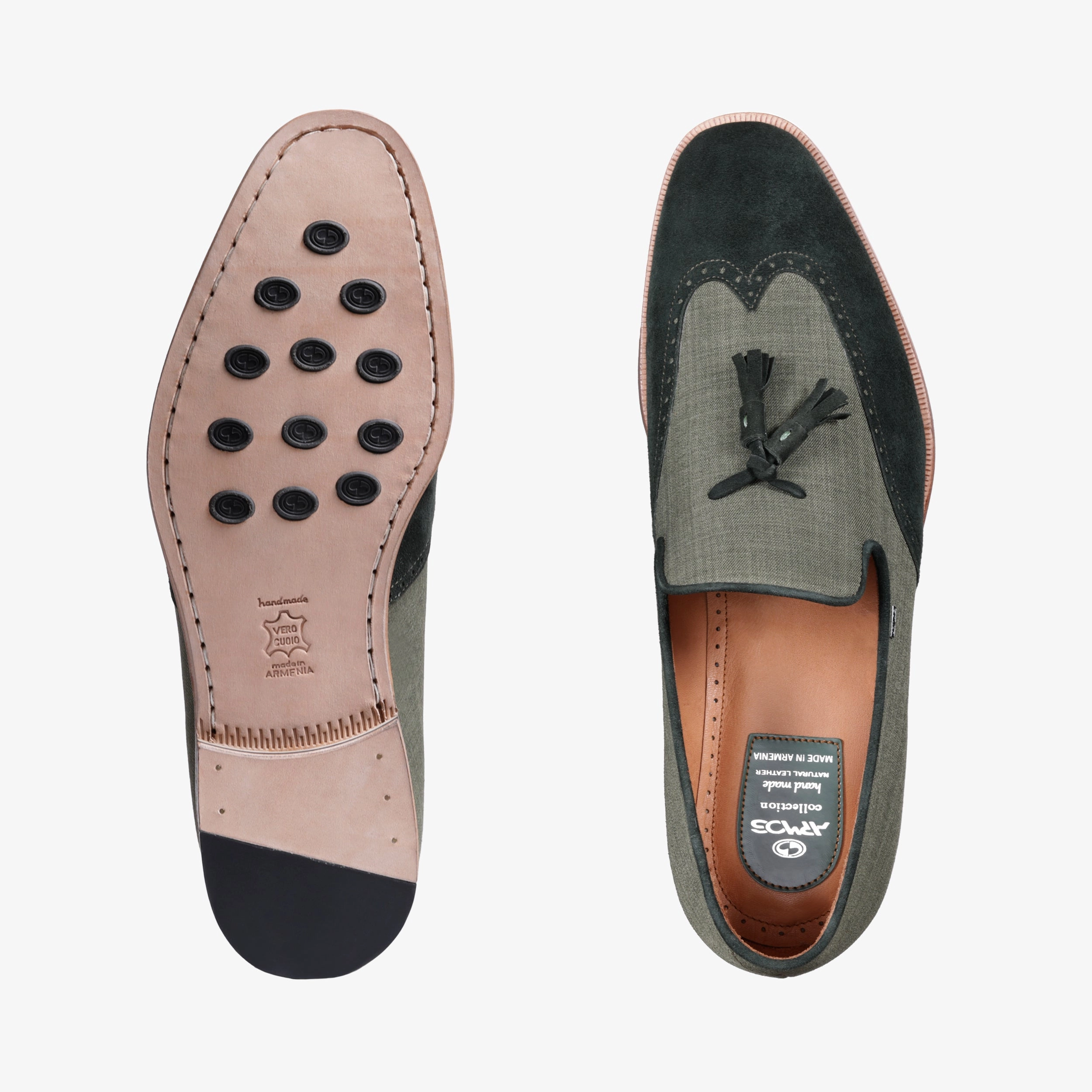 Mens Green Linen Fiber Tassel Loafers Loafers 1970s