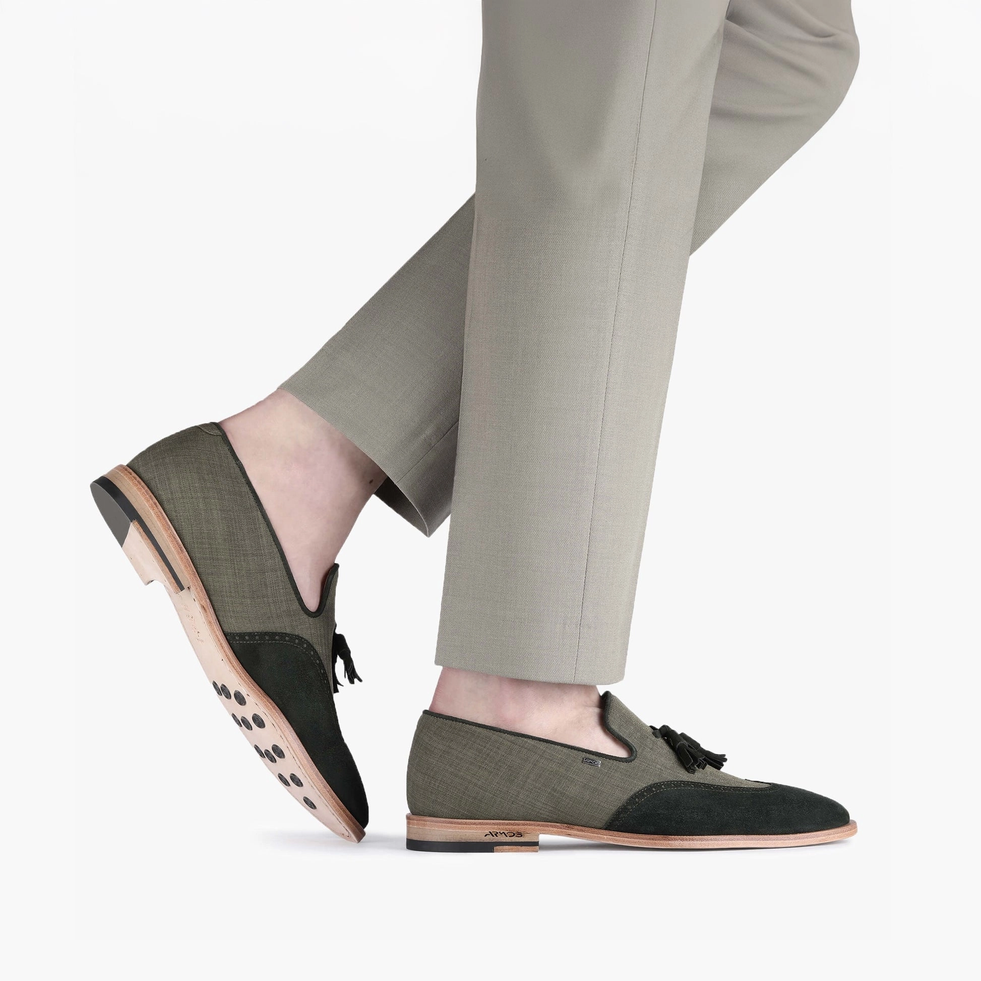 Mens Green Linen Fiber Tassel Loafers Loafers Rockport