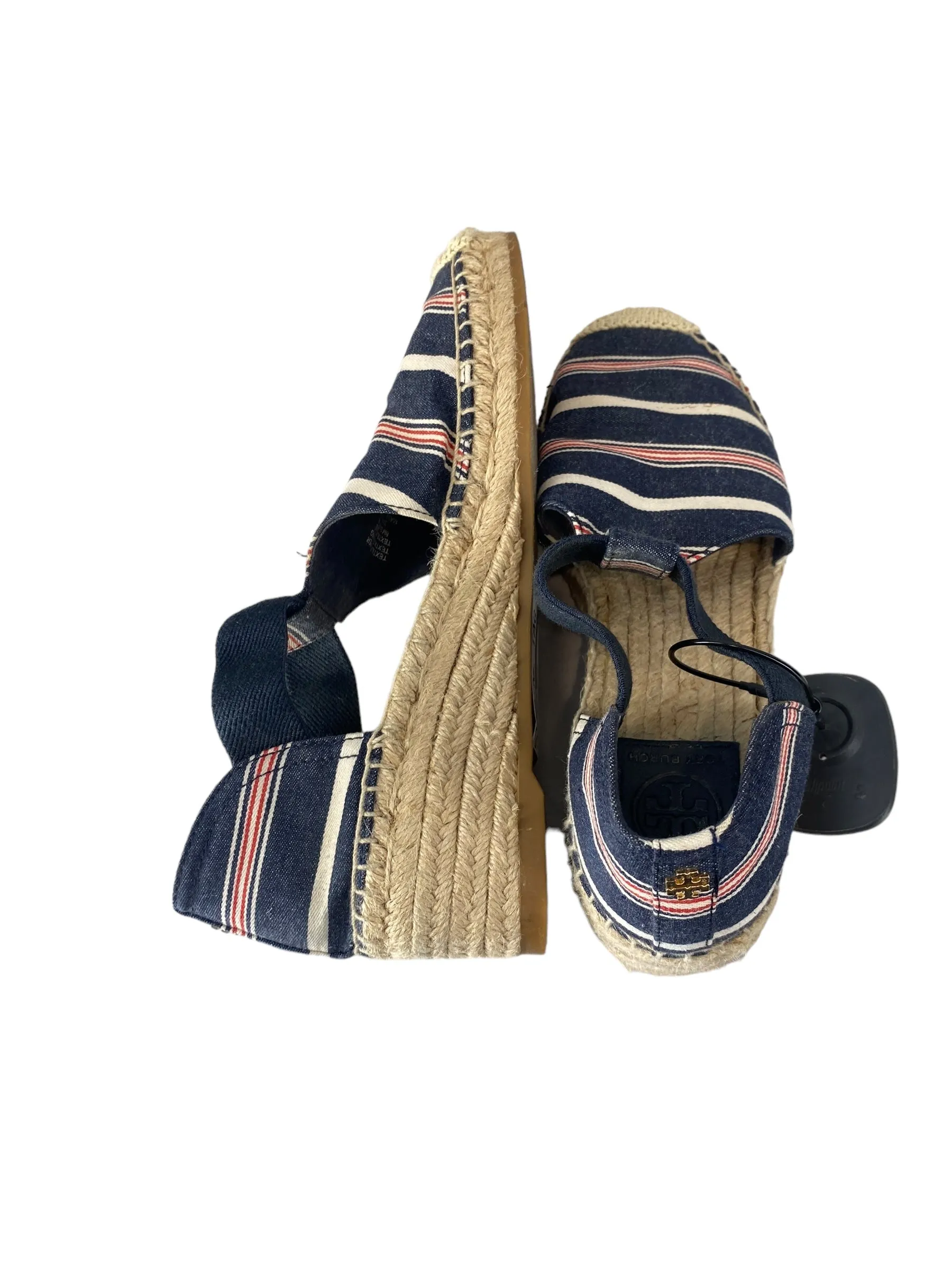 Shoes Heels Wedge By Tory Burch In Striped Pattern, Size: 8 High Heels Toe Cleavage