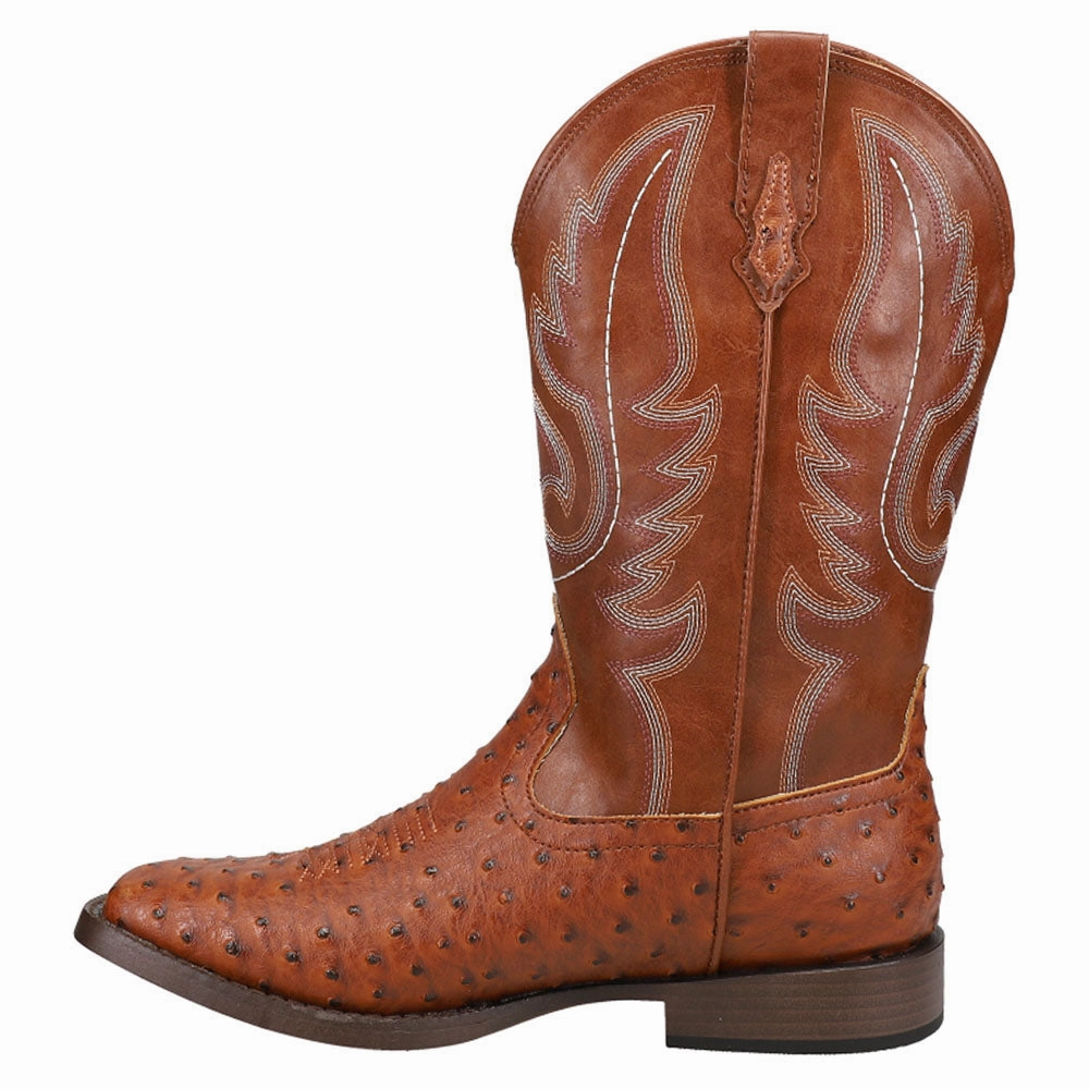 Boots Saint Peters Bumps Faux Ostrich Print Embroidered Square Toe Pull On Cowboy Boots (Little Kid-Big Kid)