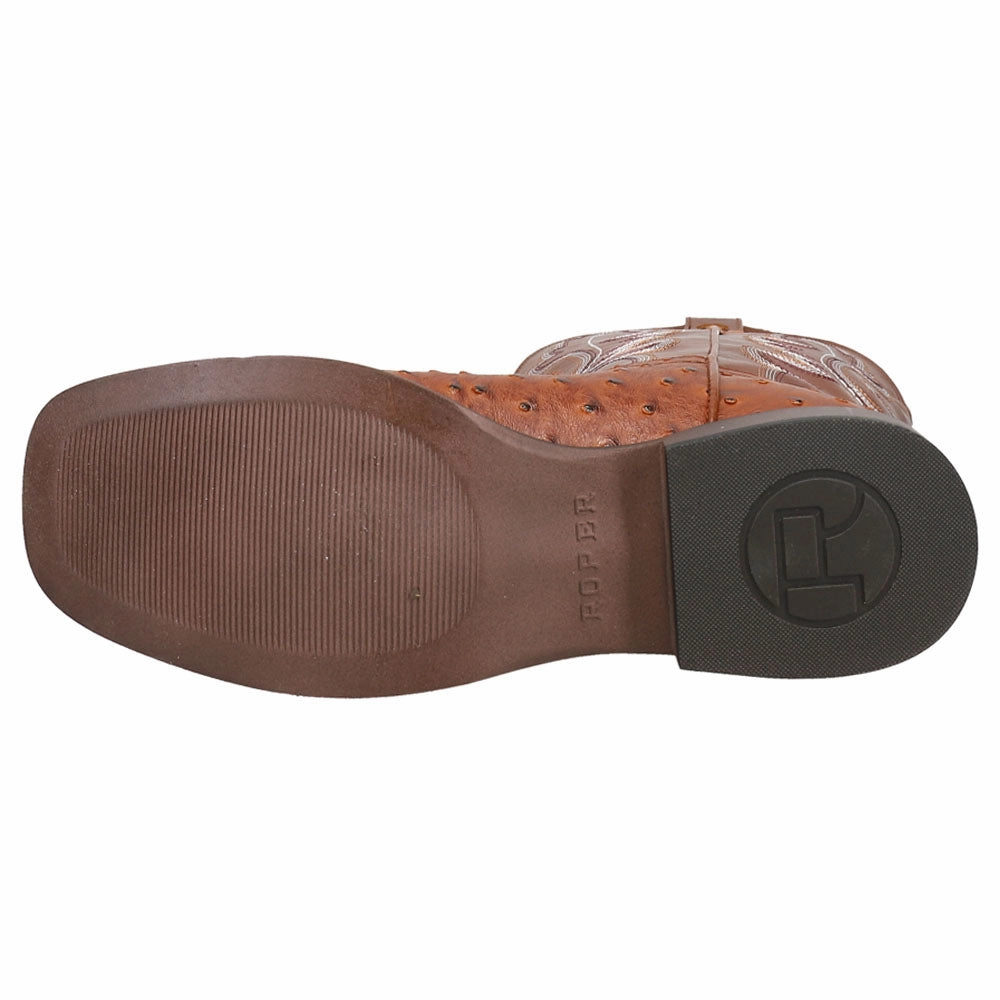 Ariat Turquoise Boots Bumps Faux Ostrich Print Embroidered Square Toe Pull On Cowboy Boots (Little Kid-Big Kid)