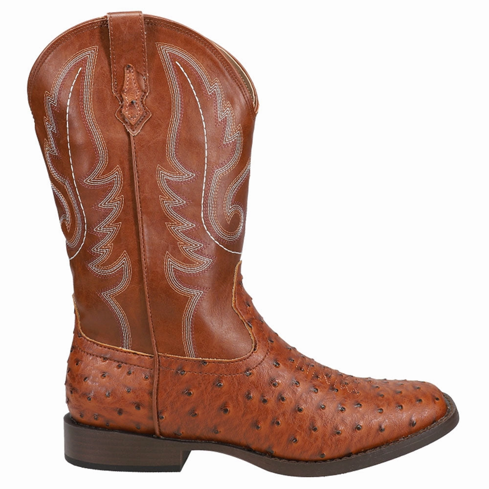 Bumps Faux Ostrich Print Embroidered Square Toe Pull On Cowboy Boots (Little Kid-Big Kid) Orthotic Boots