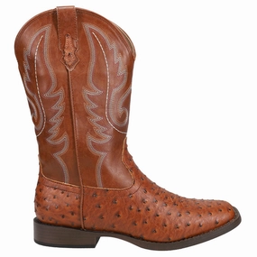 Bumps Faux Ostrich Print Embroidered Square Toe Pull On Cowboy Boots (Little Kid-Big Kid) Dr Boots Sale