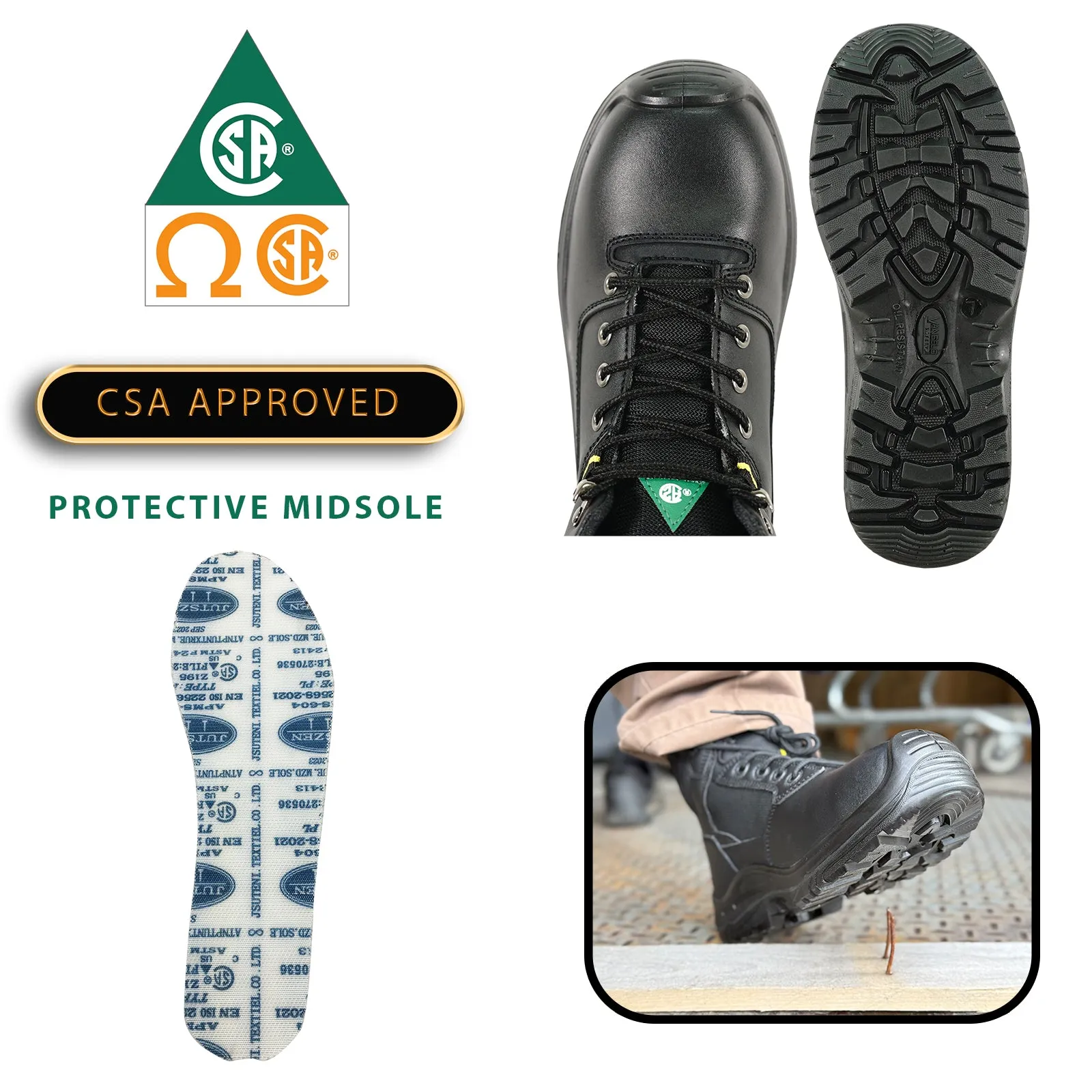 Consumer Reports Work Boots VANGELO Men Work Safety Boot ETHAN-3 CSA Certified Steel Toe Protection Black