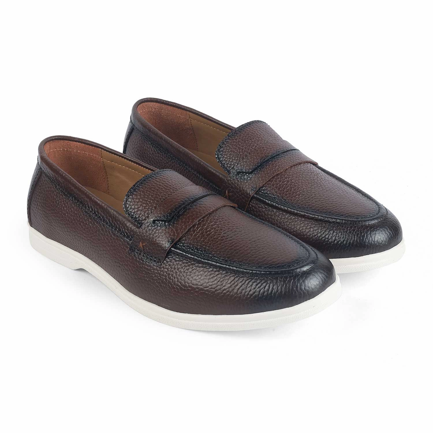 Tresmode Federer Brown Men's Penny Leather Driving Loafers Slip In Loafers