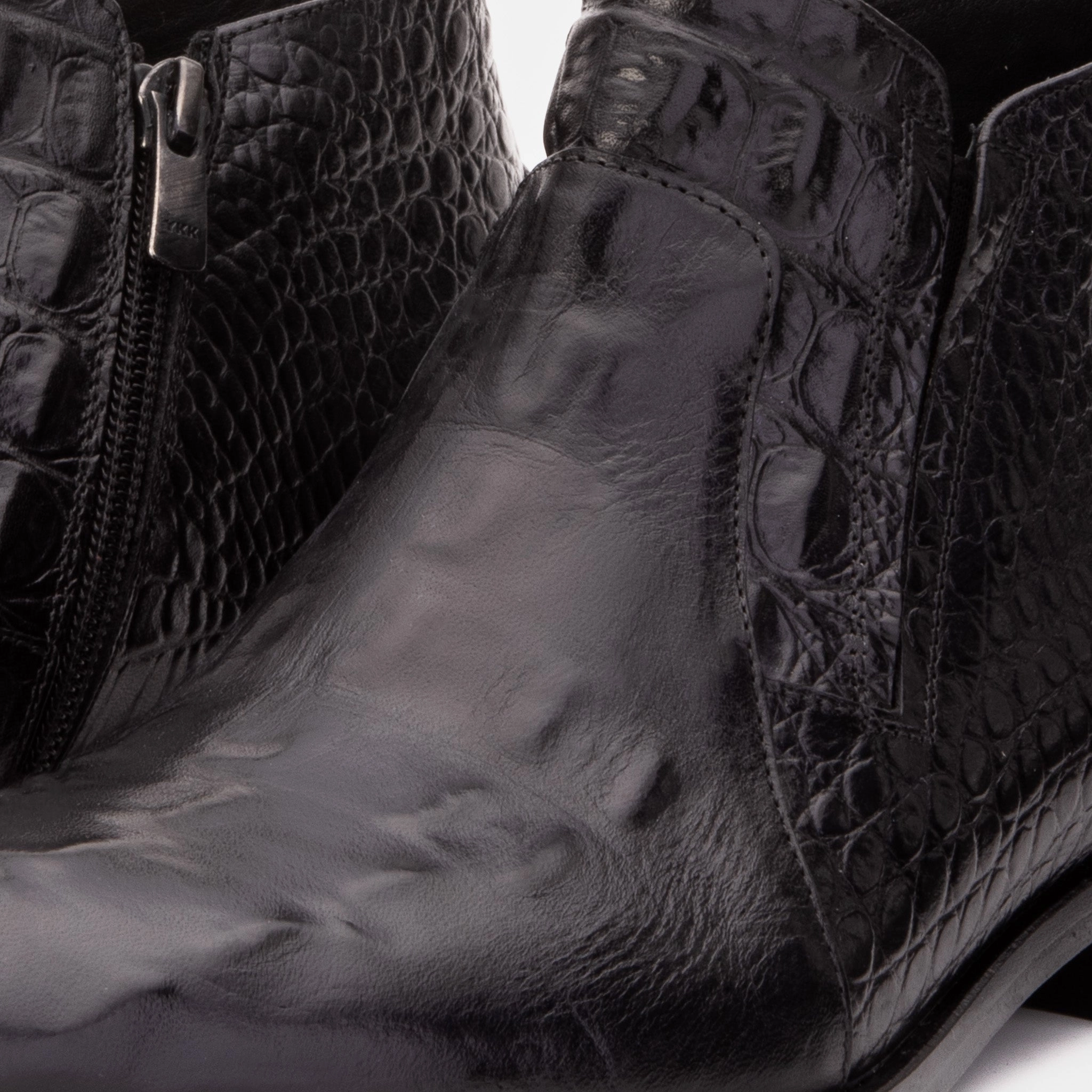 The Randor Black Crocodile Leather Side-Zip Dress Ankle Men Boot Medium Heel Ankle Boots