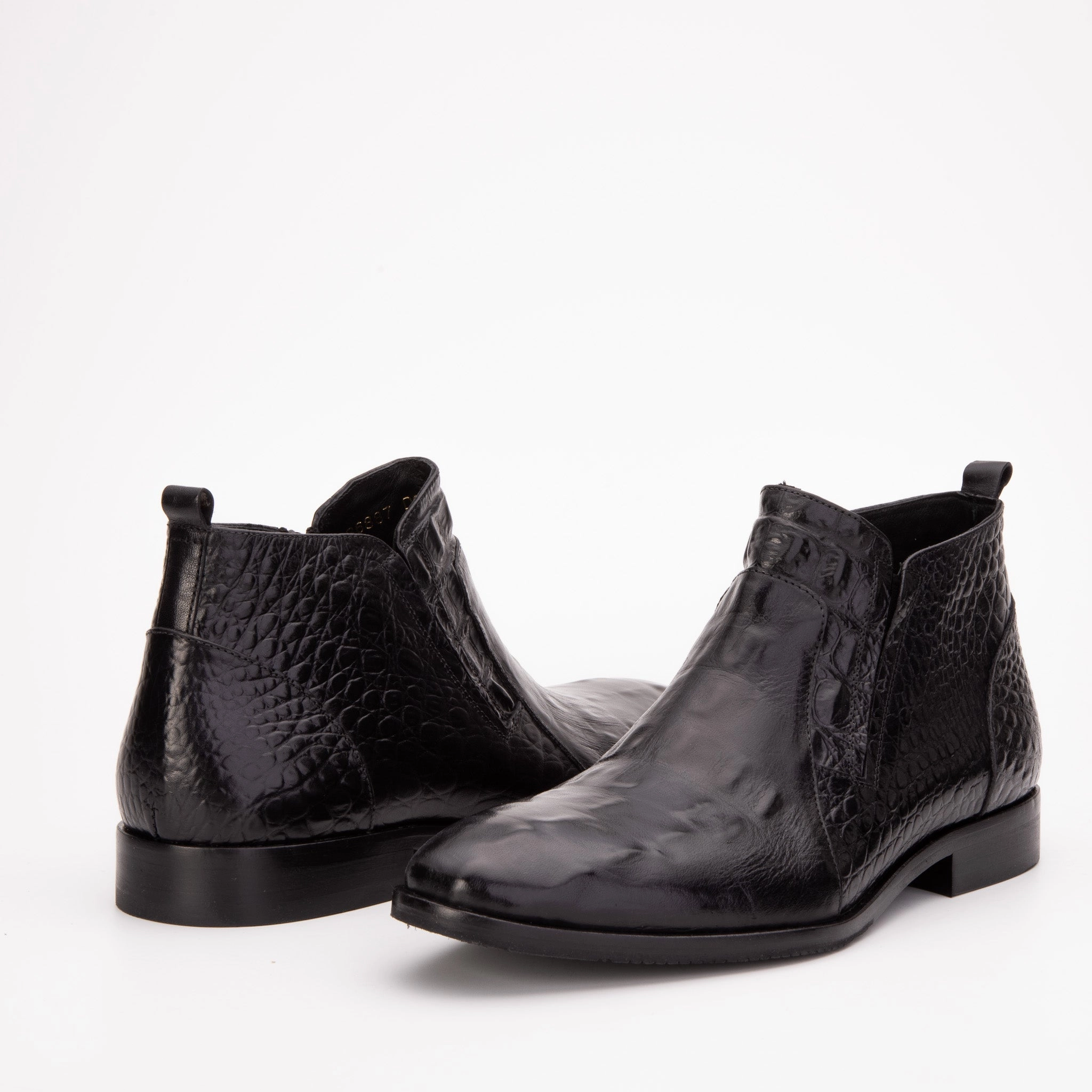 The Randor Black Crocodile Leather Side-Zip Dress Ankle Men Boot Earth Brand Ankle Boots