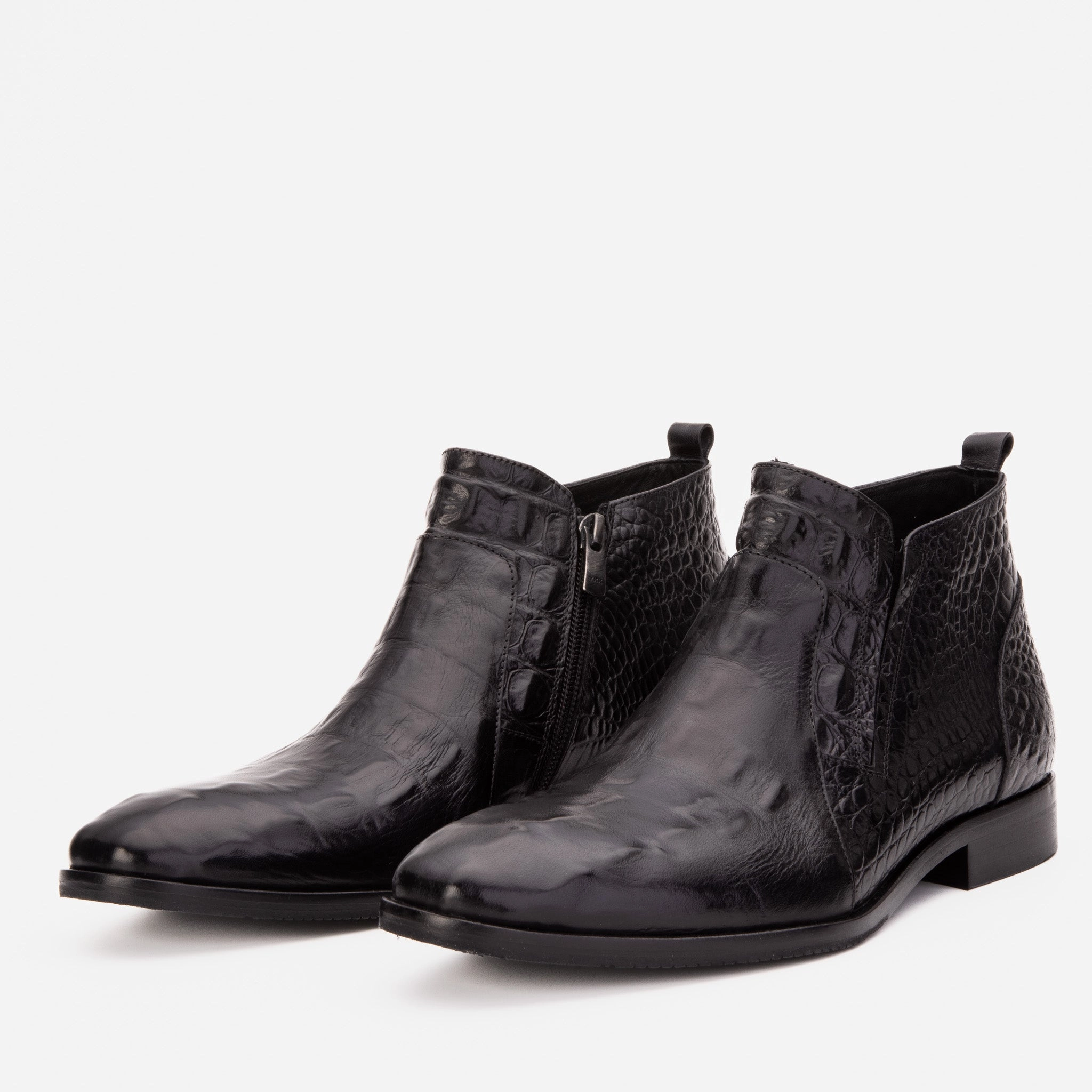 Western Style Ankle Boots Uk The Randor Black Crocodile Leather Side-Zip Dress Ankle Men Boot