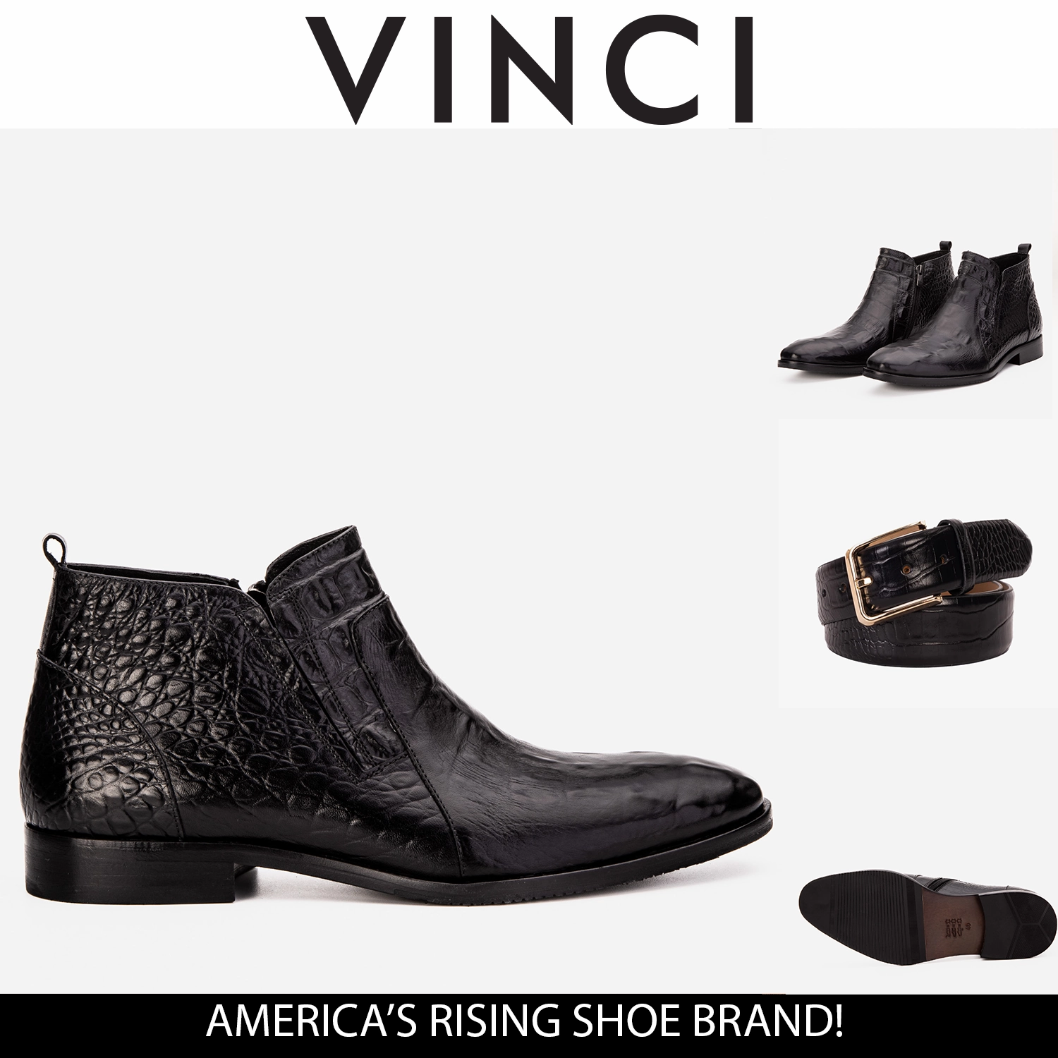 Korean Ankle Boots The Randor Black Crocodile Leather Side-Zip Dress Ankle Men Boot