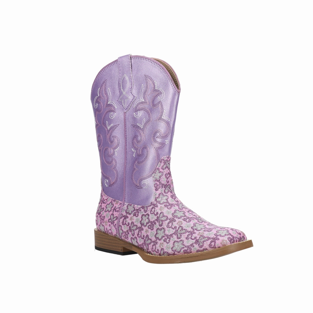 Two Boots Floral Glitter Square Toe Cowboy Boots (Little Kid-Big Kid)