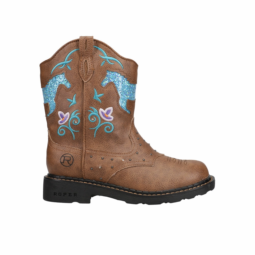 Glitter Horse Round Toe Cowboy Boots (Little Kid-Big Kid) Comfortable Winter Boots