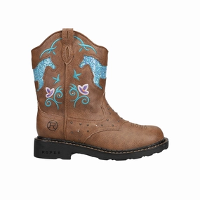 Glitter Horse Round Toe Cowboy Boots (Little Kid-Big Kid) Ankle Boots Cowboy Boots