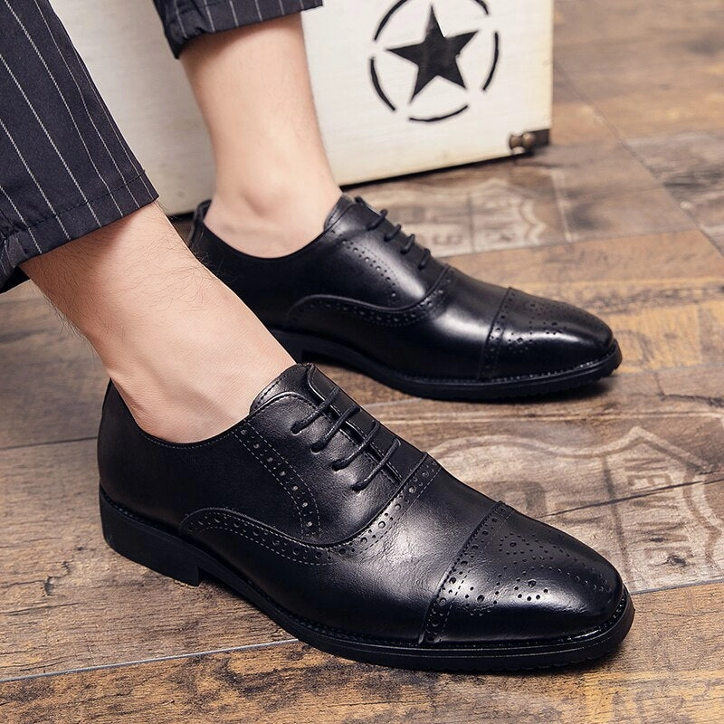 West Louis Whole Cut Fashion Pointed Toe Business Dress Shoes Motion Leather Oxfords