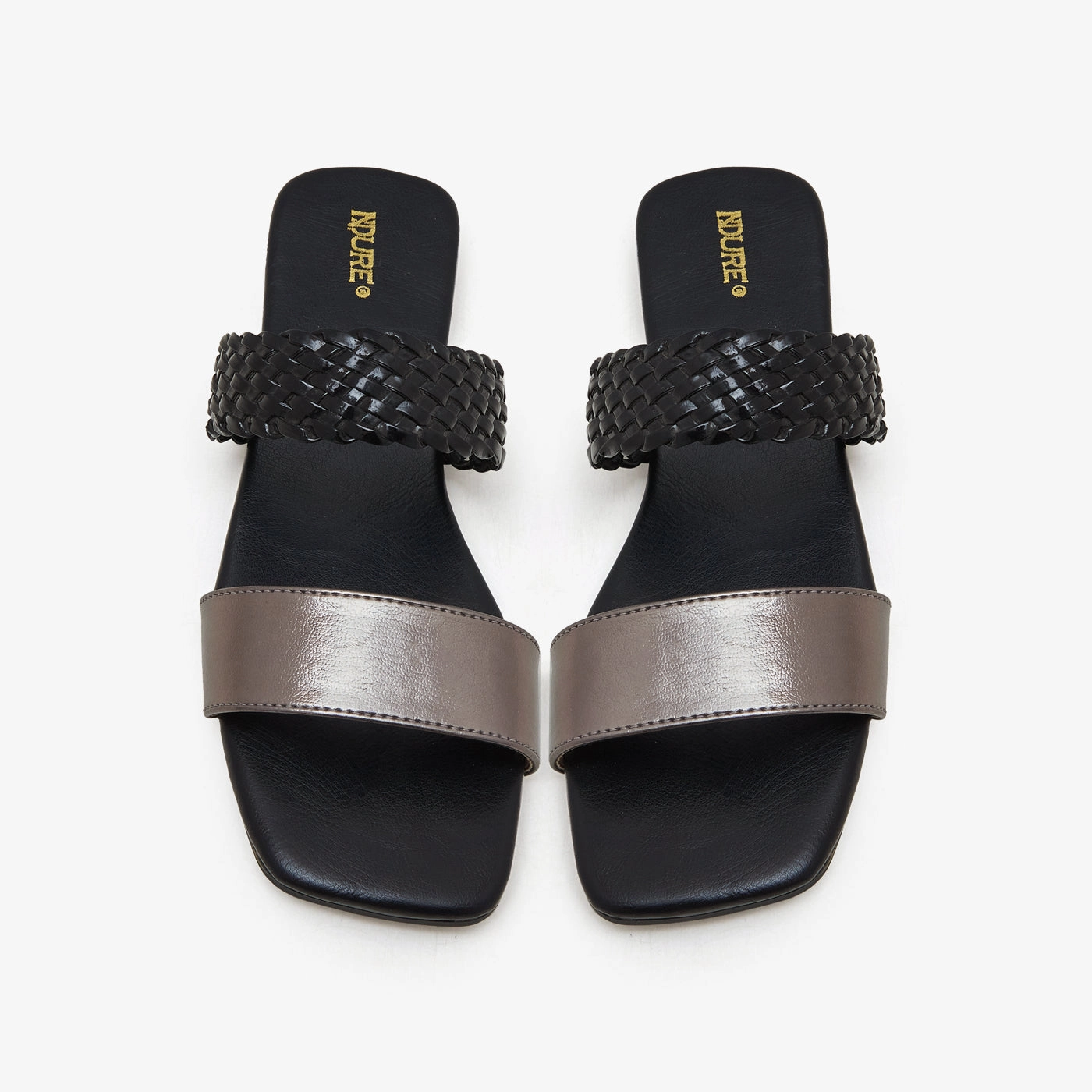 Women's Braided Metallic Flats Bootie Slippers With Rubber Soles