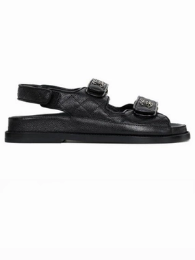 WoMen's CC Logo Velcro Sandals Gold Black Chanel Sandals With Sock