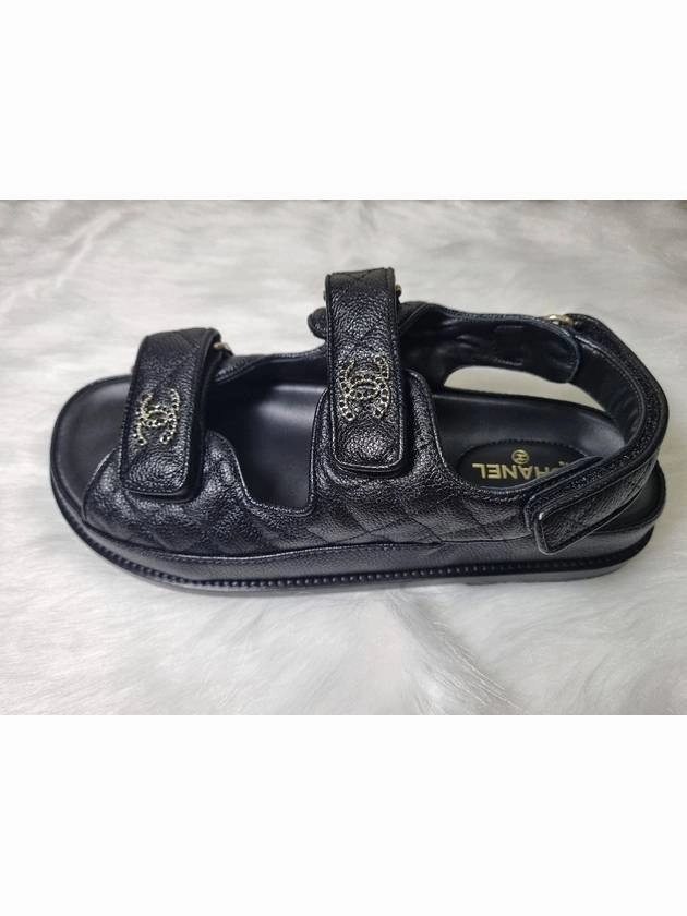Kiwi Sandals WoMen's CC Logo Velcro Sandals Gold Black Chanel