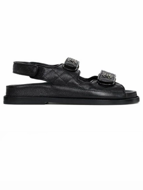 Sandals Caribbean Jamaica WoMen's CC Logo Velcro Sandals Gold Black Chanel