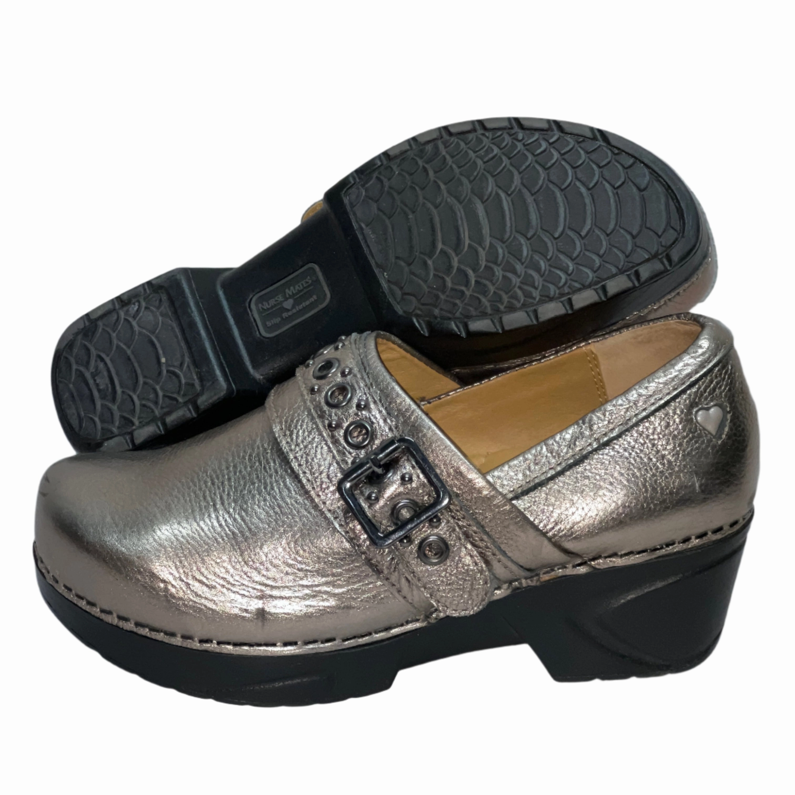 Womens Nurse Mates chelsea  Pillow-top Clog 7M Anthracite Leather Shoes Ebay