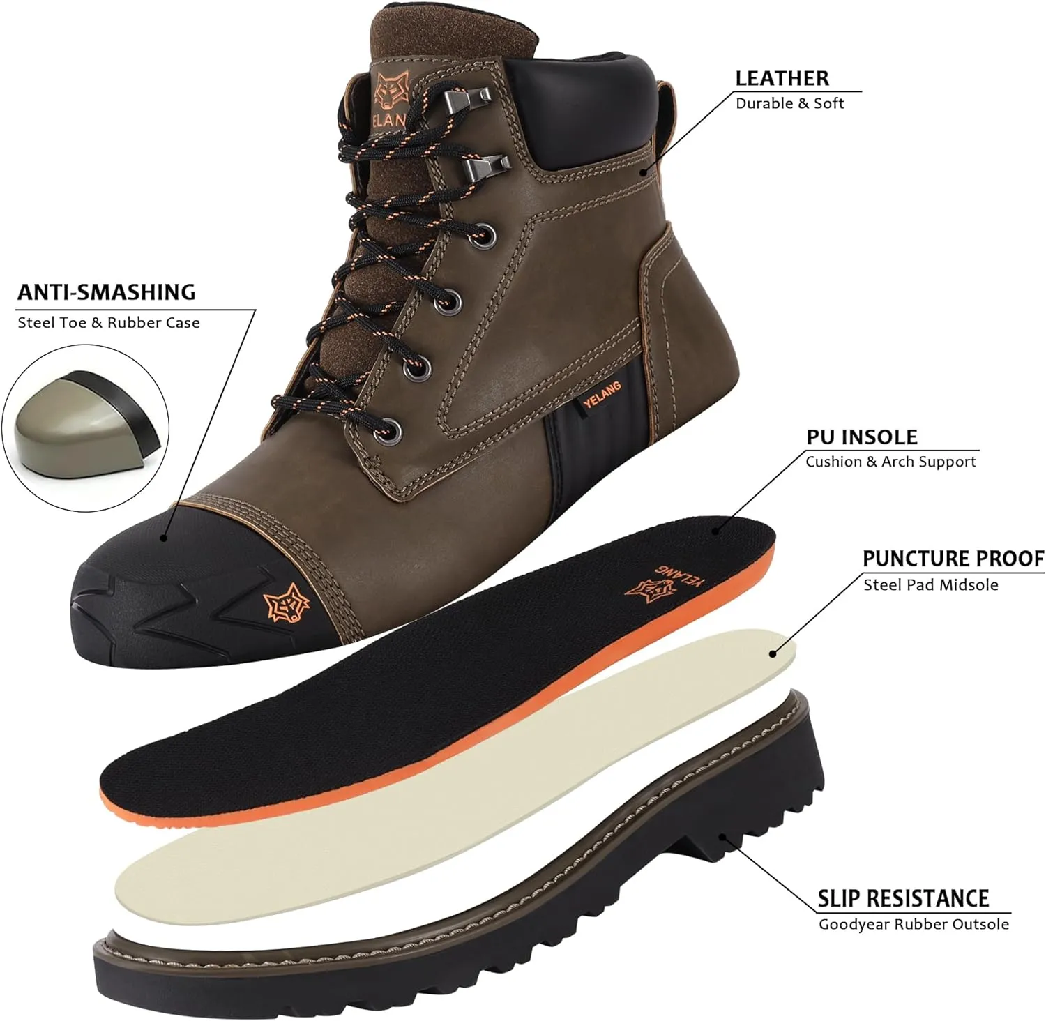 Men's Steel Toe Safety Work Boot Composite Toe Work Boot