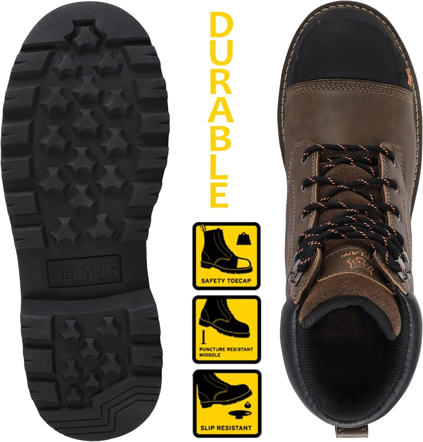 Men's Steel Toe Safety Work Boot Non Waterproof Work Boots