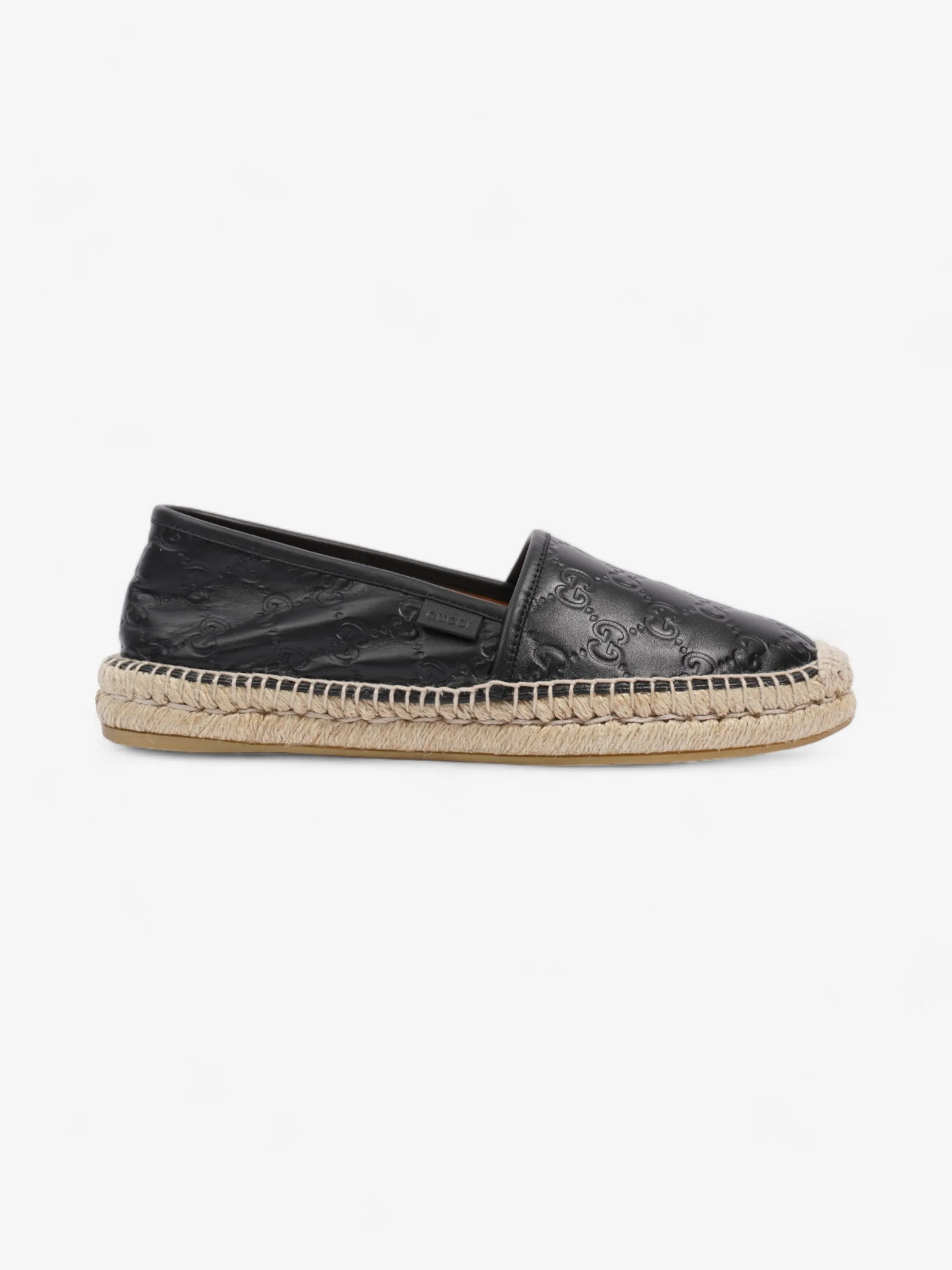 Gucci GG Embossed Espadrille Black Leather EU 39.5 UK 6.5 Espadrilles Narrow Width