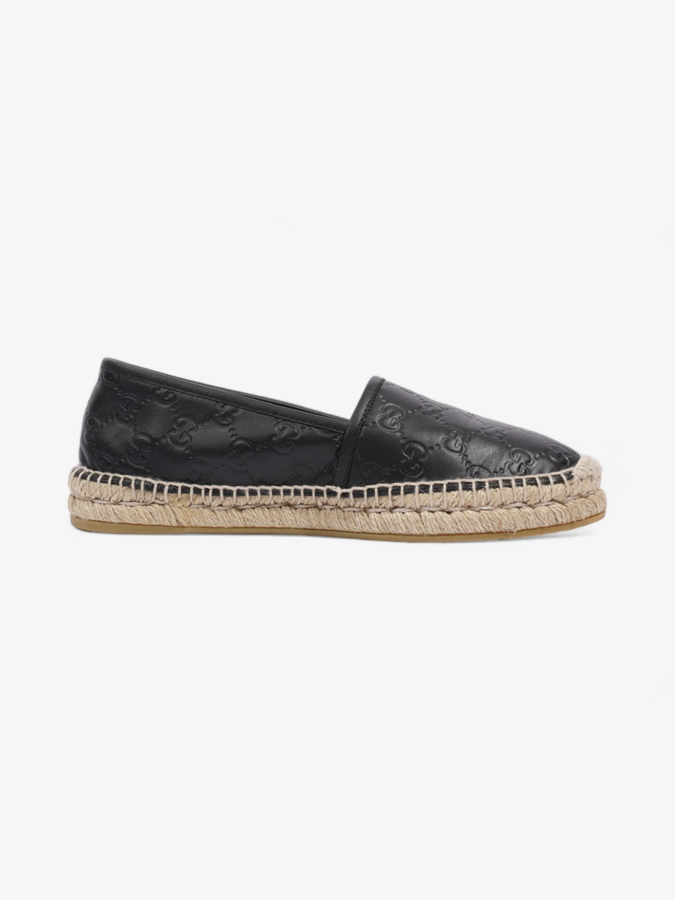 Gucci GG Embossed Espadrille Black Leather EU 39.5 UK 6.5 Espadrille Wedges Low Heel