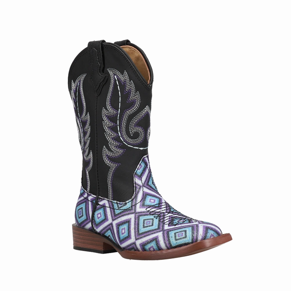 Glitter Diamonds Square Toe Cowboy Boots (Little Kid-Big Kid) Boots Wide Width Calf